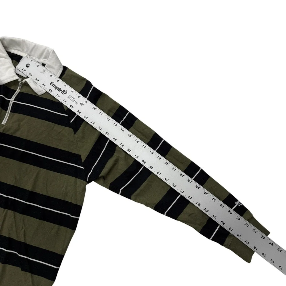 Adidas Skateboarding Shmoofoil Rugby Shirt Men L Rugby Striped Quarter Zip Green